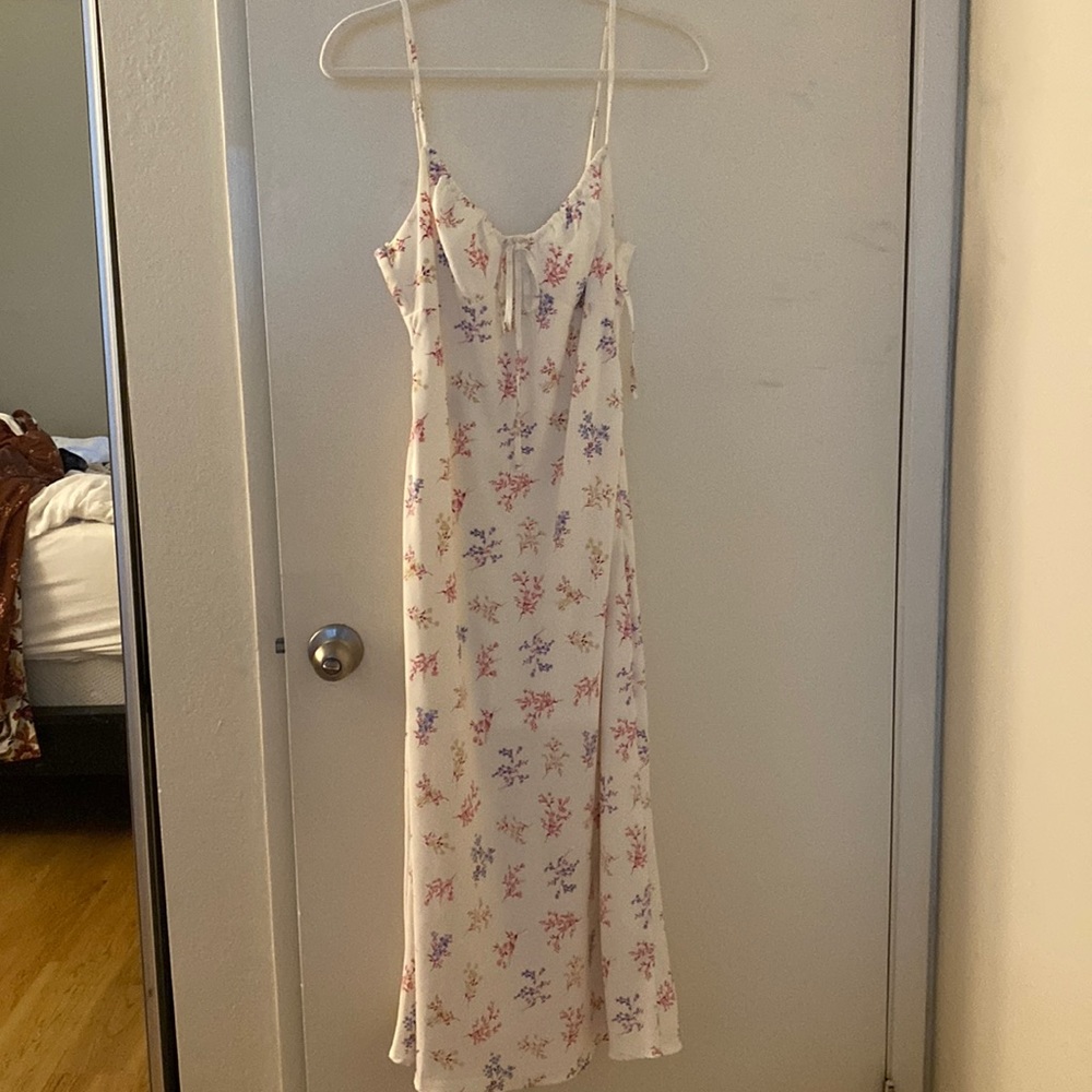 White Floral Chiffon Maxi Dress with tie front detail